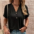 thumbnail image 4 of Aloohaidyvio Tops for Women,Womens Fashion Summer V Neck Leisure Short Sleeve Buttons Solid Tops, 4 of 6
