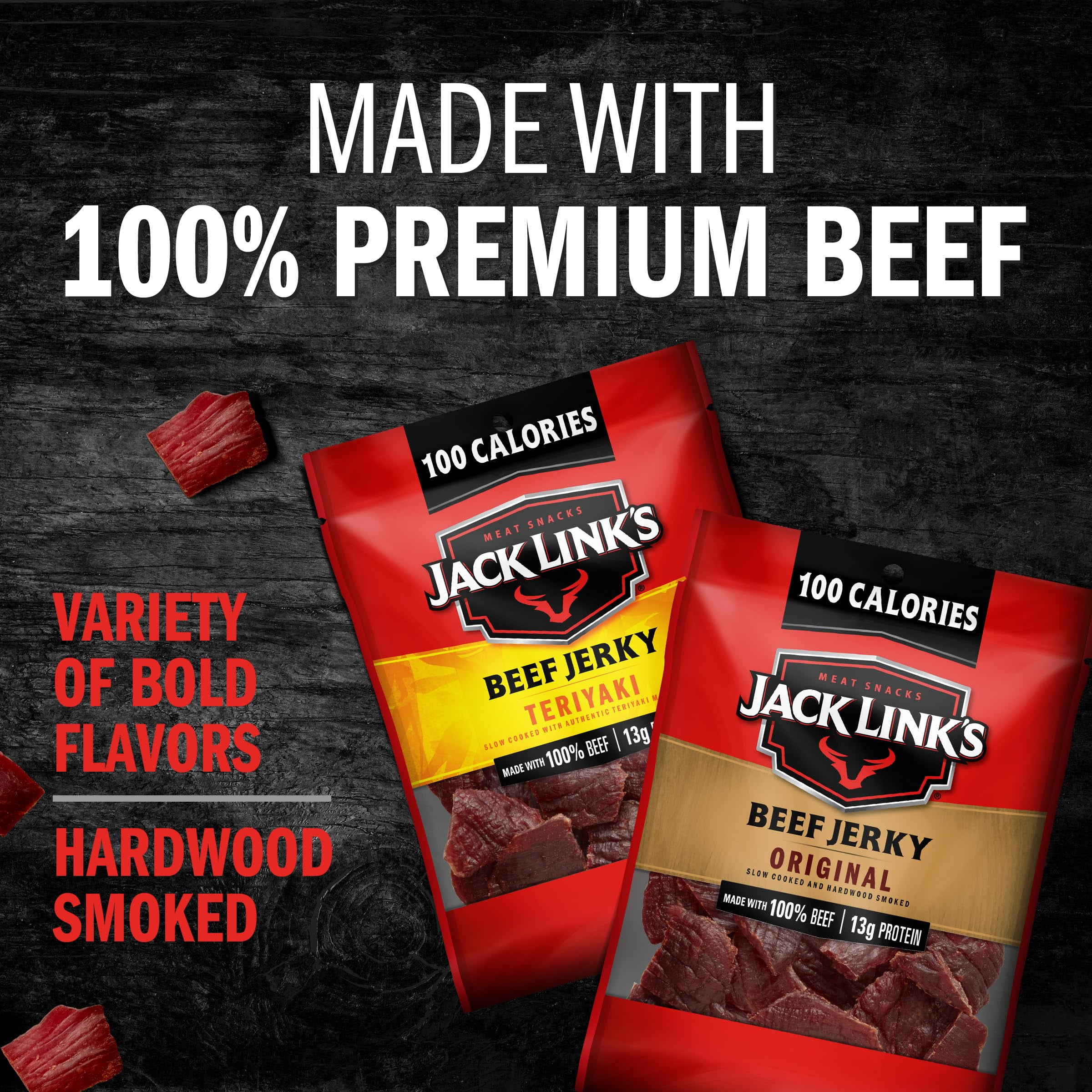Jack Link's Beef Jerky DHF10&nbsp;Variety - Includes Original and Teriyaki Flavors, On the Go Snacks, 13g of Protein Per Serving, 9 Count of 1.25 Oz Bags (Pack of 1)