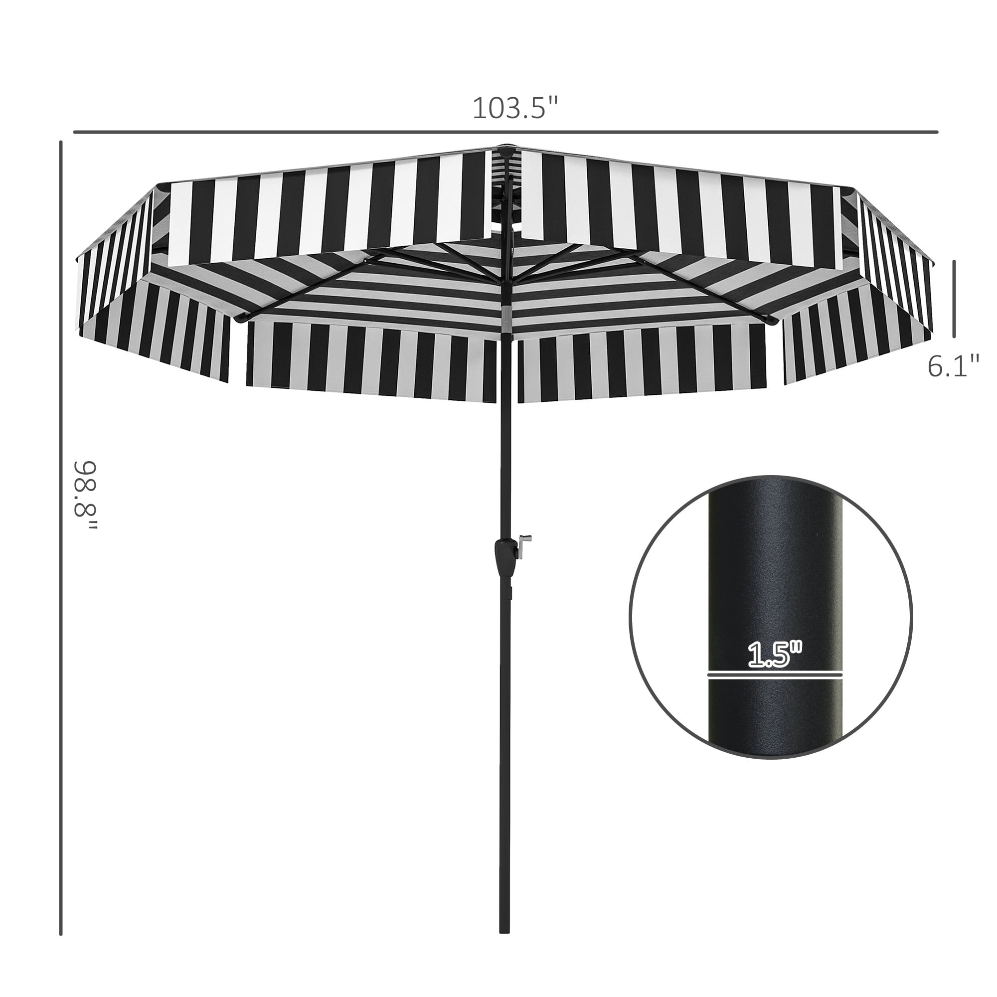 Outsunny 8.6FT Patio Umbrella, UPF 30+ Outdoor Market Umbrella, 2-Tier Vented Patio Table Umbrella with Crank, 8 Ribs, Push Button Tilt, Black