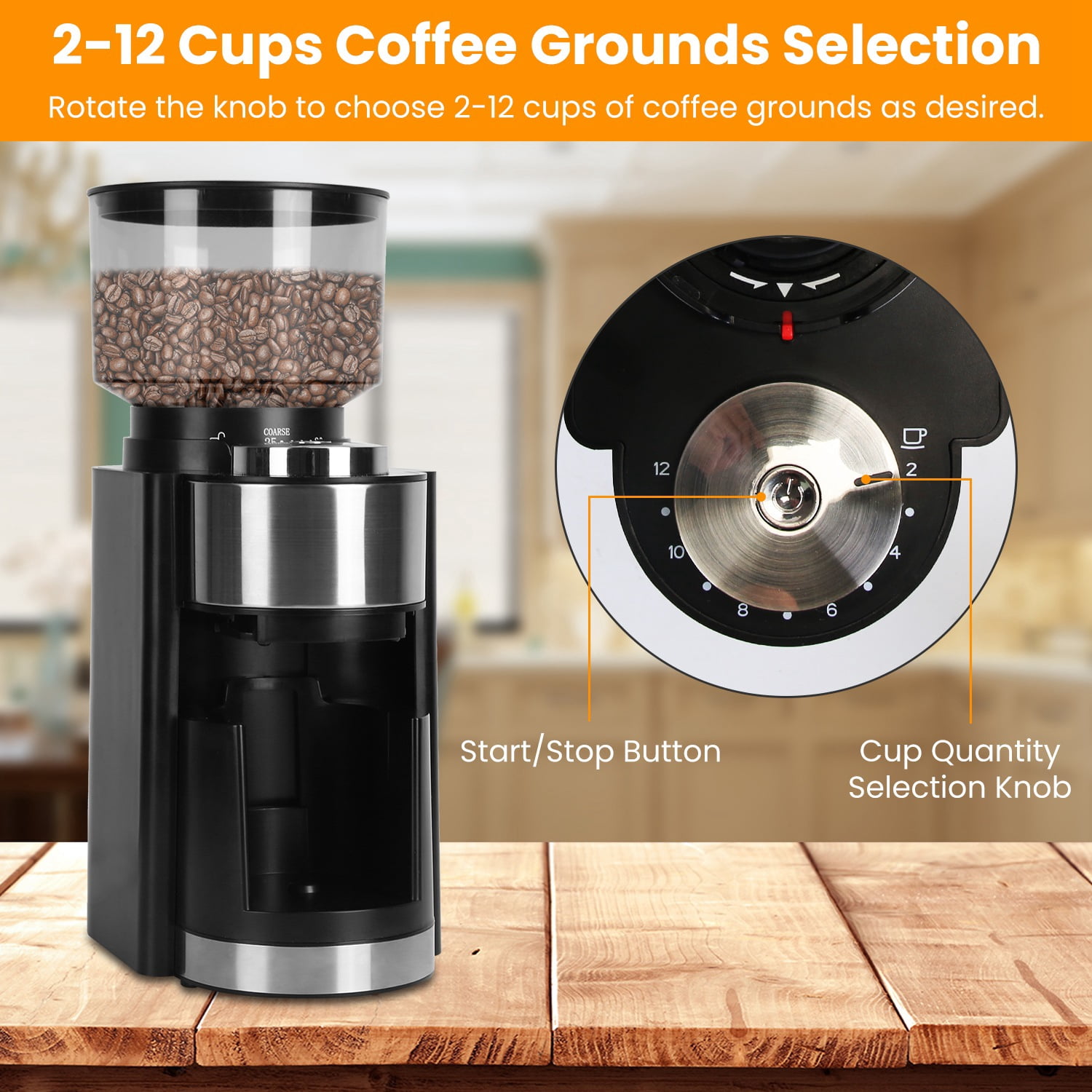 Conical Burr Coffee Grinder, Electric Espresso Coffee Bean Grinder for Home, 25 Precise Grind Settings, for Drip Percolator French Press Espresso Cold Brew Pour Over, Black