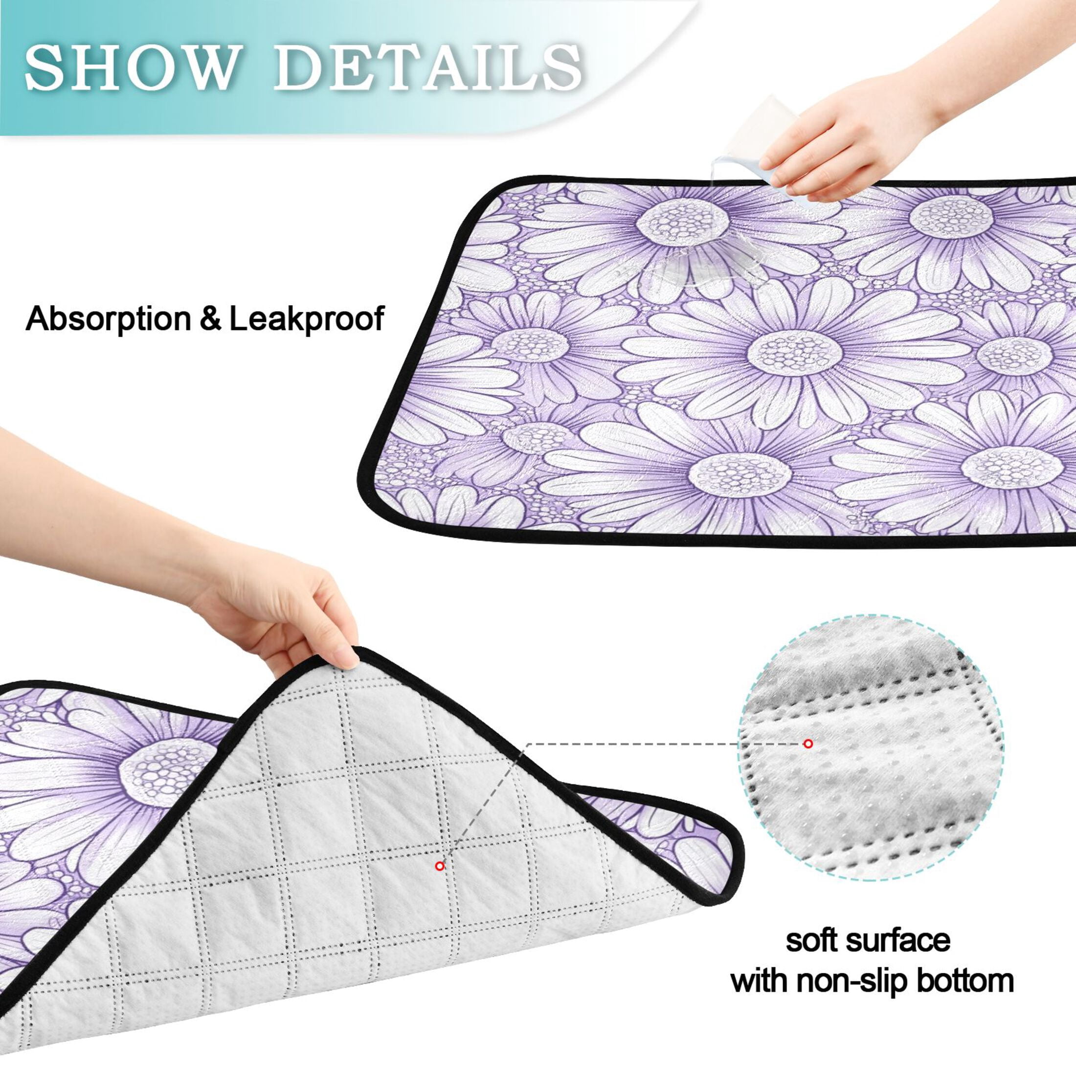 Qxltty A Pattern with Pale Purple Daisies Cat litter Pads Pet Set of 2 Diaper Mats Center Anti-leakage Layer Absorbent Soft and Comfortable