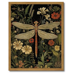 Drsoum Vintage Dragonflies and Flowers Framed Canvas Art