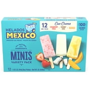 Helados Mexico Minis Strawberry, Coconut and Mango Real Fruit and Ice Cream Bars Variety Pack, Gluten-Free, 18 oz, 12 Count