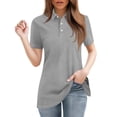 thumbnail image 3 of Polo Shirts for Women Short Sleeve Polo Golf T Shirts Summer Business Dressy Casual Tops Work 3 Button Collared Basic Tees Gray L, 3 of 4