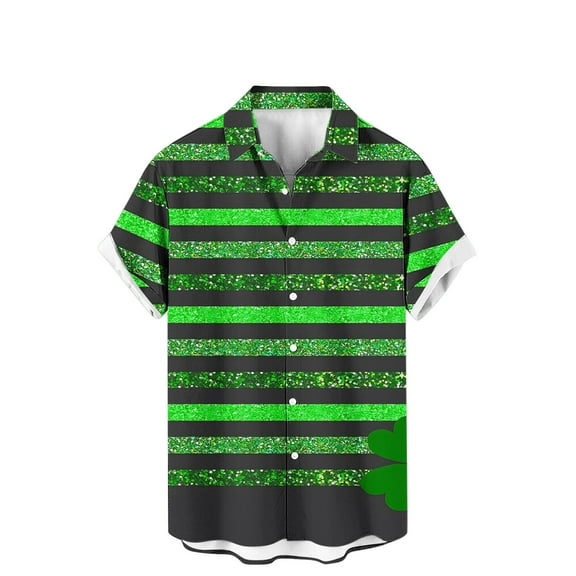 Kaemgyyd St. Patrick's Day Shirt for Men Fashion Printed Casual Short Sleeve Button down Beach Tops