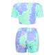 thumbnail image 3 of Gibobby Pijamas mujer invierno Moda para mujer O-cuello Manga corta Tie-Dye Impresión Ropa para el Conjuntos de dos piezas(Verde,G), 3 of 5