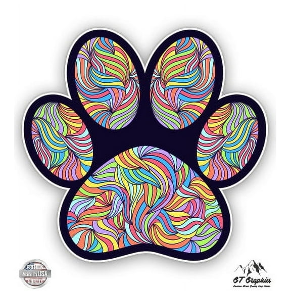 Paw Print Cute Colorful Tangle Design - 3" Vinyl Sticker - For Car Laptop I-Pad Phone Helmet Hard Hat - Waterproof Decal