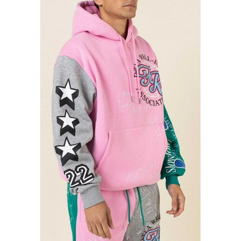 Pink color block hoodie deals