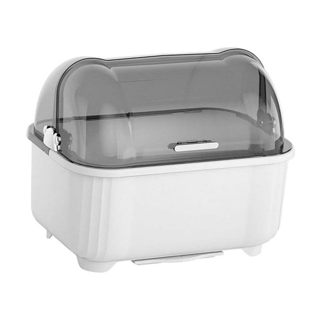 Escurridor de platos, escurridor de platos, organizador de platos, escurridor de cuencos y palillos con tapa Gris blanco