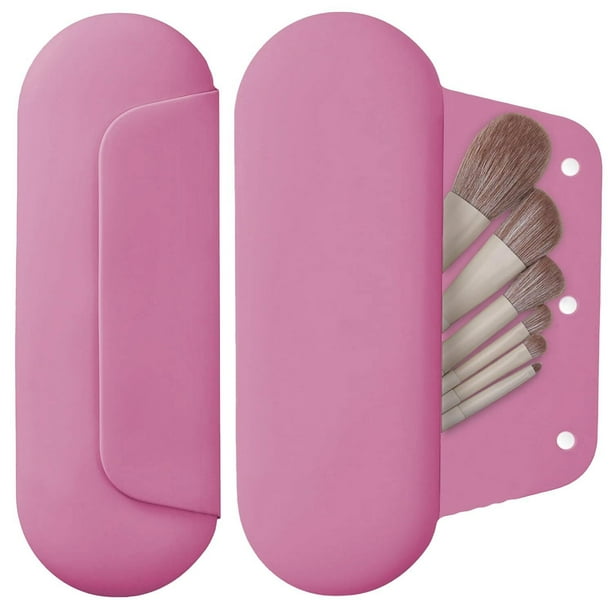 Estuche para Brochas de Maquillaje de Silicona,Soporte para Brochas de Maquillaje Magnético,Cierre Magnético Mejorado,Soporte de viaje Portátil Impermeable para Brochas (Caqui)
