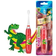Brush Baby KidzSonic Toddler and Kid Electric Toothbrush for Ages 3  Years - Disco Lights, Gentle Vibration, and Smart Timer Provide a Fun Brushing Experience - 2 Brush Heads Included - Dinosaur