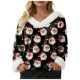 thumbnail image 4 of zaveiop Merry Christmas Sweatshirts for Women Faux Fur Trim V Neck Textured Sweaters Comfy 3/4 Sleeve Top (Z1-Black, M), 4 of 8
