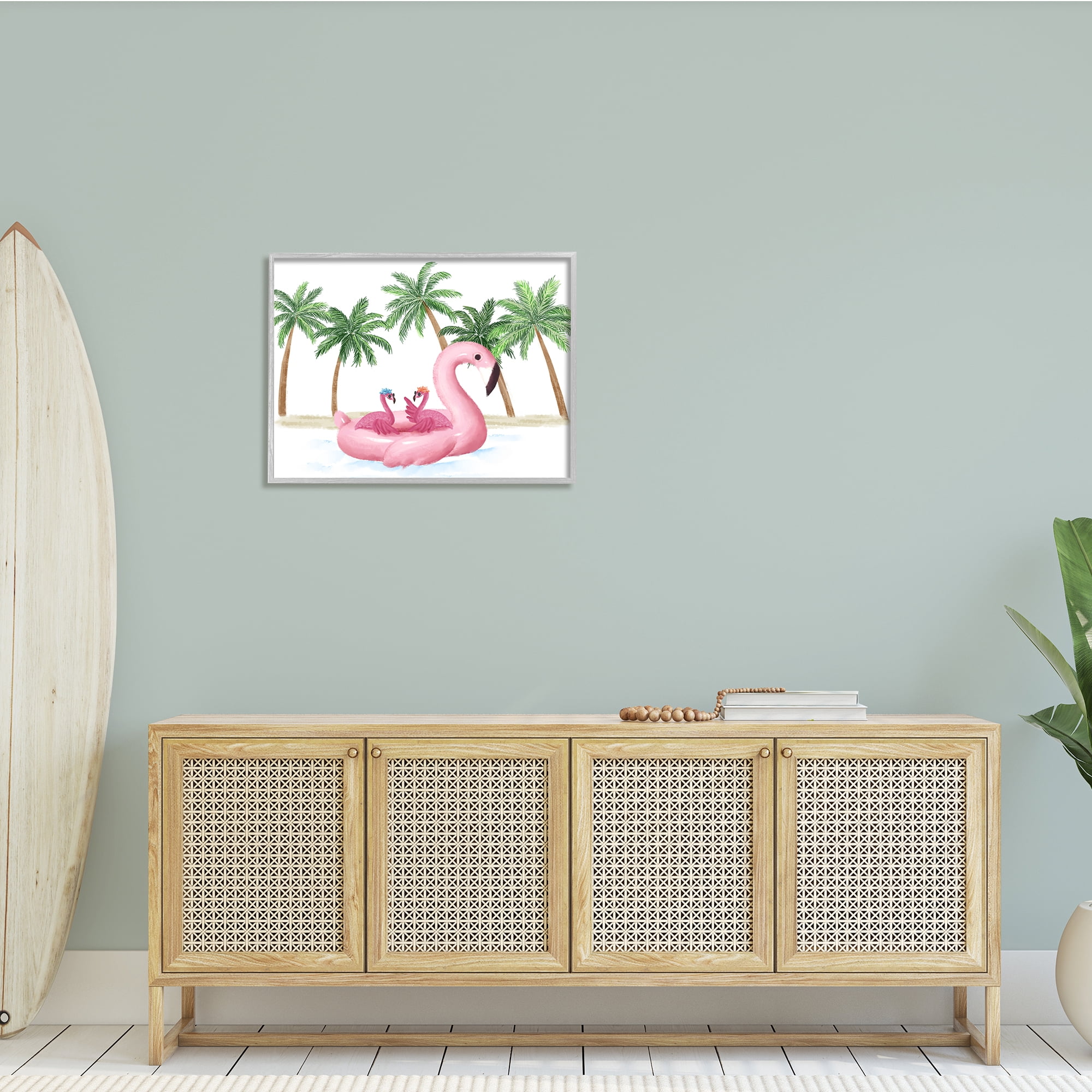 Stupell Industries Pink Flamingo Tropical Beach Float Party Palm Trees, 30 x 24, Design by Ziwei Li
