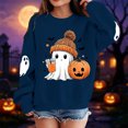thumbnail image 2 of WAYUTE Girls Sweatshirt Halloween Oversized Cartoon Ghost Print Crewneck Sweatshirt for Kids Long Sleeve Soft Lined Fall Casual Streetwear,Blue,Size 1-2 Y, 2 of 5
