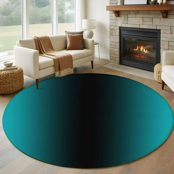 Teal Black Ombre Round Area Rug 5 FT, Non Slip Bedroom Area Rug, Gradient Contemporary Abstract Art Washable Soft Circular Carpet Non-Shedding Floor Mat for Kitchen Dining Room Foyer Balcony Dorm
