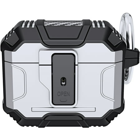 SaniMore for AirPods 3rd Generation 2021 Case with Secure Lock + Carabiner for Men Women 360°All-around Protective Rugged Hybird Case for AirPods 3rd Generation 2021 Silver