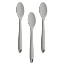 HIAKDOFT 3Pcs Light Grey Silicone Spoons for Food Serving and Soup Stirring Kitchen Utensils