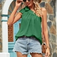thumbnail image 4 of Summer Saving Usmisi Tank Tops Solid Crewneck Sleeveless T Shirts for Women Summer Tie One Shoulder Soft Linen Vest Blouse Green XL Up to 65% off, 4 of 7