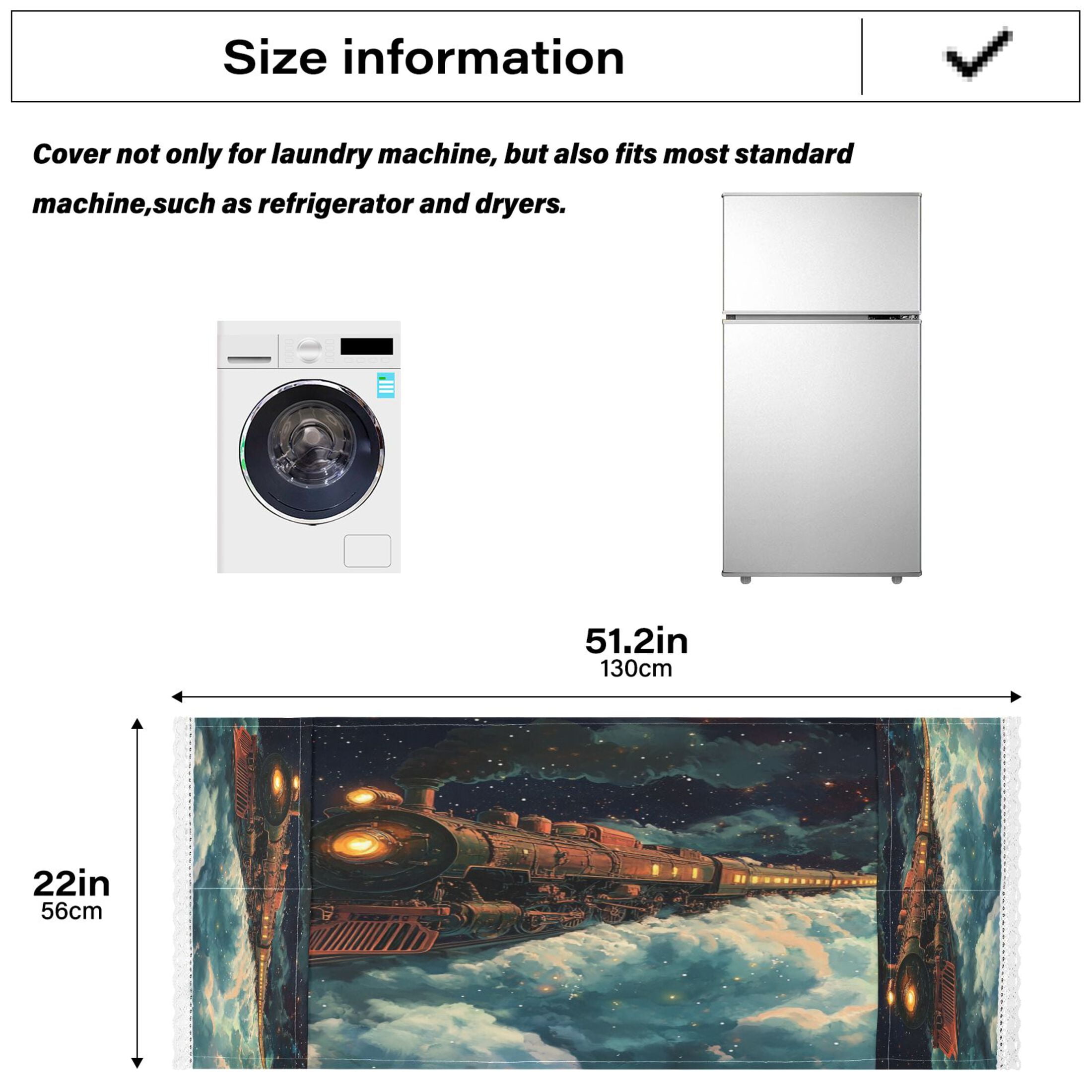 The Train Travels in SpaceWasher and Dryer Covers Dust-Proof and Oil Resistant Fridge Cover with 4 Storage Pockets Washing Machine Top Cover for Laundry Kitchen Home 51.2 x 22 In