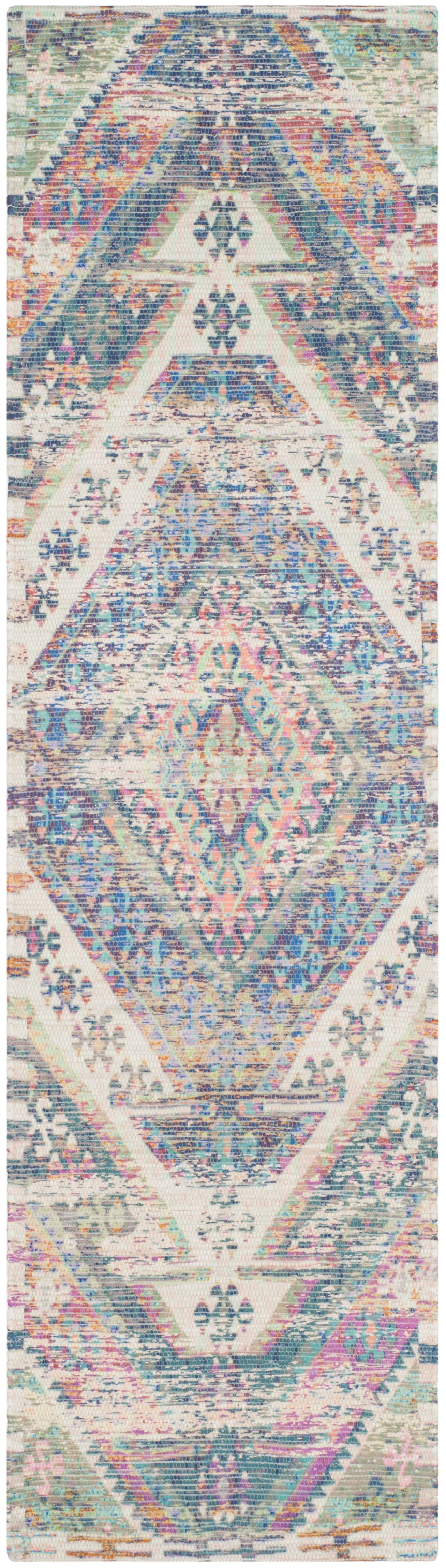 SAFAVIEH Saffron Harmon Geometric Cotton Runner Rug, Royal Blue/Fuchsia, 2'3" x 10'