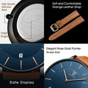 A ALPS Mens Watches Fashion Quartz Mens Watches Ultra Thin Minimalist Wristwatches with Leather Strap Gift for Man Fathers Day Gifts