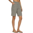 thumbnail image 4 of ClodeEU Women's High Waisted Linen Blend Bermuda Shorts, Elastic Waist Casual Summer Pants with Pockets Khaki,Women's Plus S, 4 of 5