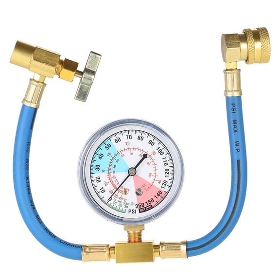 Pinnaco AC R134A Car Air Conditioning Refrigerant Recharge Kit with Measuring Hose Gauge - Manifold Gauge for Auto Maintenance