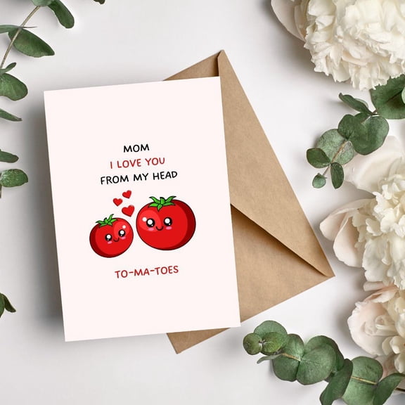 Mom I Love You from My Head to My Toes Card – Adorable Tomato Design – Cute Gift for Mother’s Day, Birthdays, or Just Because – Envelope Included