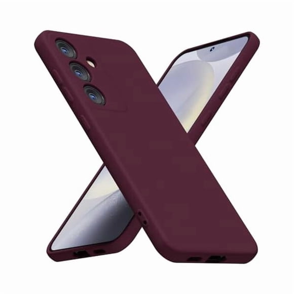LujingZ for Samsung Galaxy S24 Phone Case Silicone, Minimalist Ultra Thin Slim Soft Rubber Gel Solid Color Matte TPU Cute Case for Women Men, Girly Aesthetic Design & Camera Cover, Burgundy Maroon