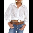 thumbnail image 3 of Blusa de Mujer con Mangas Largas Abullonadas, Cuello en V, Botones, Encaje Calado y Bordado XL, 3 of 10
