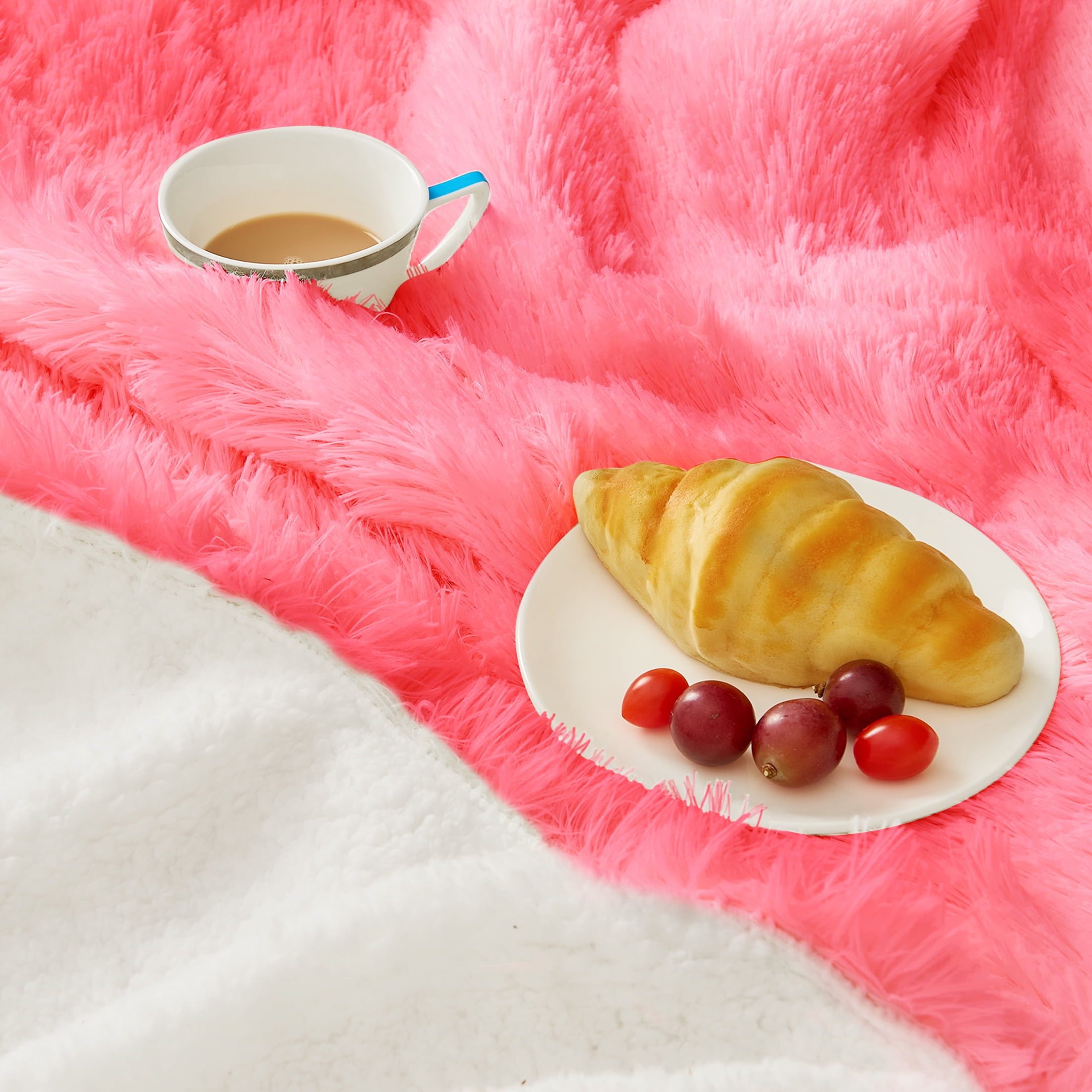 PMONPA Heated Blanket for Adult, Soft Faux Fur & Sherpa Electric Blanket, Fast-Heating with 10 Heating Levels & 5 Options Auto off, 85"x 91", Pink