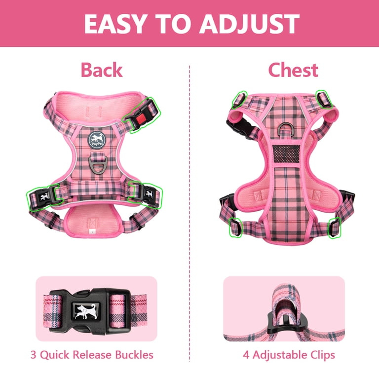 PoyPet No-Pull Dog Harness, Small, Checkered Pink photo 6