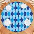 thumbnail image 2 of Light Blue and Dark Blue Argyle Pattern Round Fitted Tablecloth with Elastic Edge,Dining Table Cover Waterproof,Outdoor Round Tablecloth for Camping,Dining,Indoor and Outdoor, 2 of 7