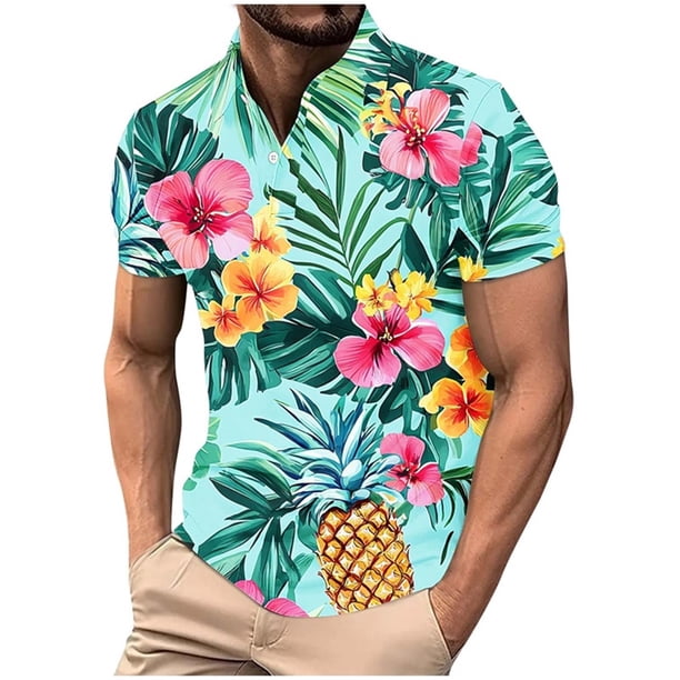 Mens Manga Corta Botón Abajo Camisas con Bolsillo Pulover Botón de Impresión de la Camisa de Solapa de Poliéster Cuello de Vuelta, Blusa Casual para Hombres