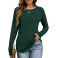 thumbnail image 3 of JYLFC Womens Raglan Round Neck T-Shirts Long Sleeve Tunic Tops, Green L, 3 of 6