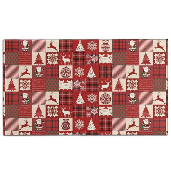 Red Christmas Patchwork Pattern Door Rugs,Washable Non Slip Door Mats Indoor,Decorative Door Mats,Entry Mat Indoor for Entrance,Bedroom,Kitchen,Bathroom,17"x30"