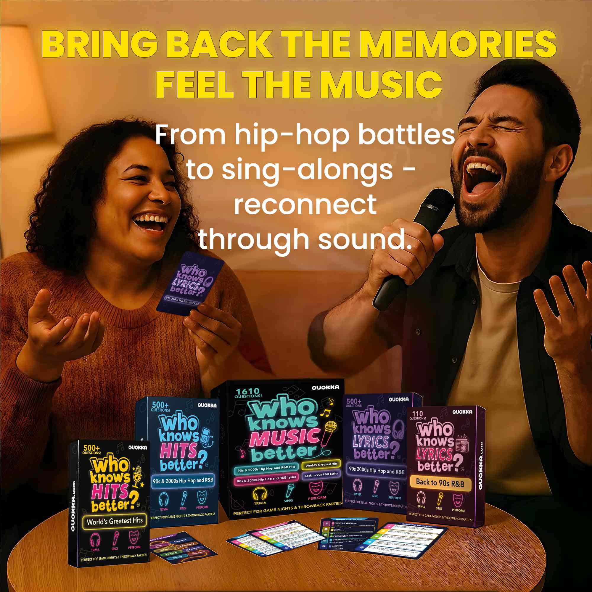QUOKKA Card Game for Adults - Who Knows Music Better? Card Games - 4 Pack Ultimate Music Game Box