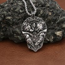 Viking Vintage Double Wolf Titanium Steel Necklace