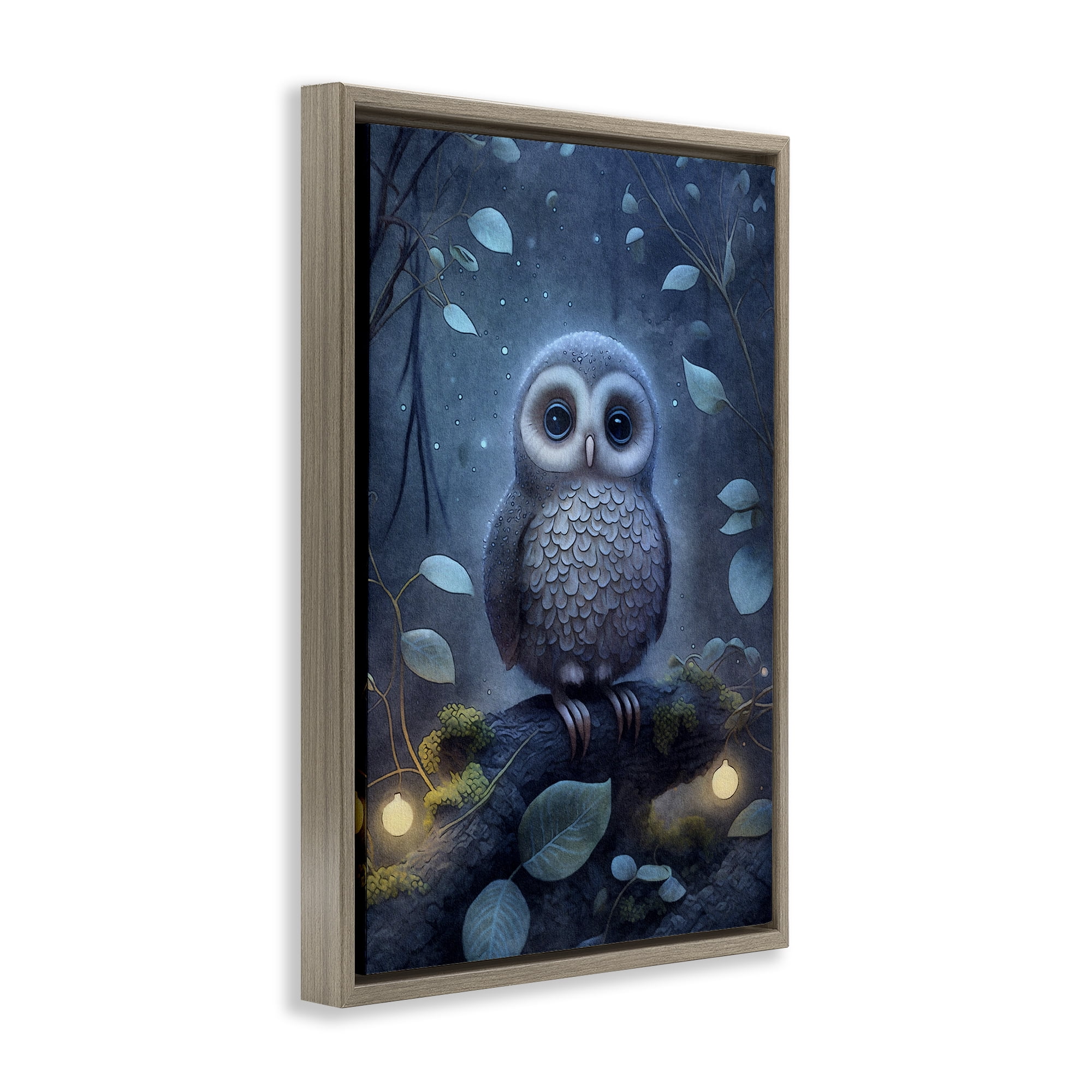 Stupell Industries Mystic Owl in Nature Landscape Painting Brown Floater Framed Art Print Wall Art, 21 x 31
