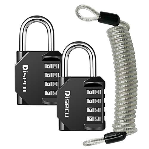 Disecu 4 Digit Combination Lock Outdoor Waterproof Padlock with Steel Cable for Gym Locker