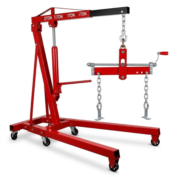 Engine Hoist with 360-Degree Swivel Casters, 2 ton 4400 lbs, Folding Hydraulic Engine Hoist, Red Heavy-Duty Steel Crane for Garage Shop, Car Lift and Professional Automotive Diagnostics