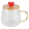 thumbnail image 2 of Bonita taza de vidrio de borosilicato de 400 ml, resistente al calor, con cuchara de acero inoxidable y tapa de bambú (Amor), 2 of 14