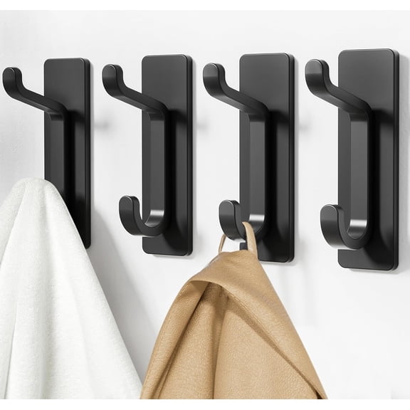 Wall Hooks for Hanging 12-Piece Stainless Steel High-Low Dual Hooks, Heavy Duty Black Coat Hangers for Entryway, Bathroom, Kitchen