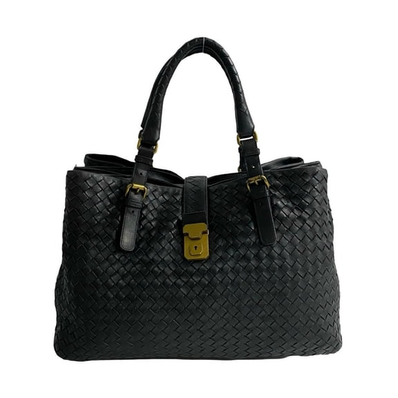 Pre-Owned BOTTEGA VENETA Intrecciato Leather Tote Bag, Black, 24404 (Good)