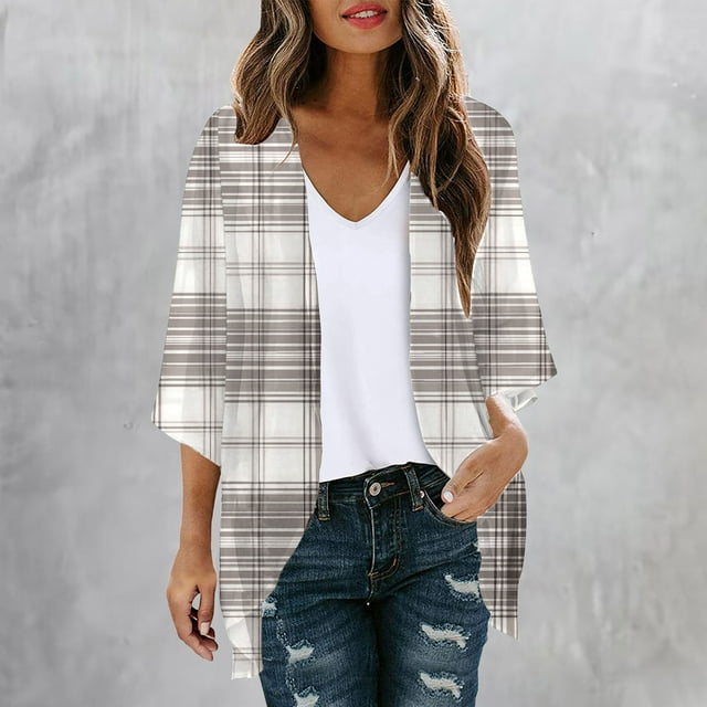 Cárdigan de manga larga para mujer, blusa informal estampada con bolsillo, abrigo tipo cárdigan para mujer