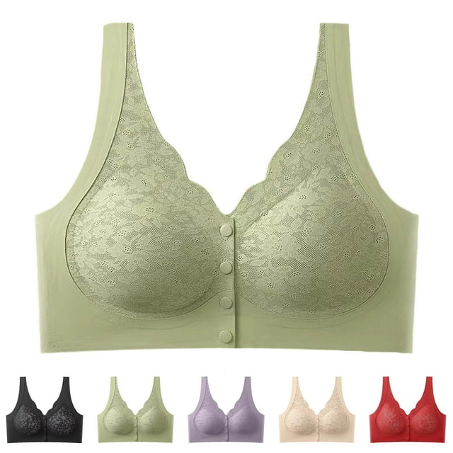 SYVGVA Womens Bras For Women Lace Front Closure No Steel Rings Comfortable Daily Support Underwear,Purple,XXXL