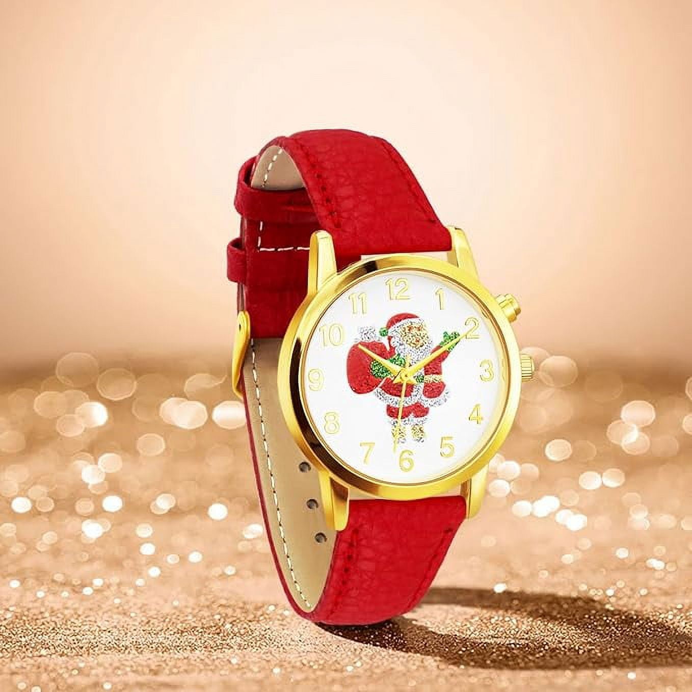 Blekon Collections Women's Quartz 36mm Case Christmas-Themed Leather Two Piece Strap Watch