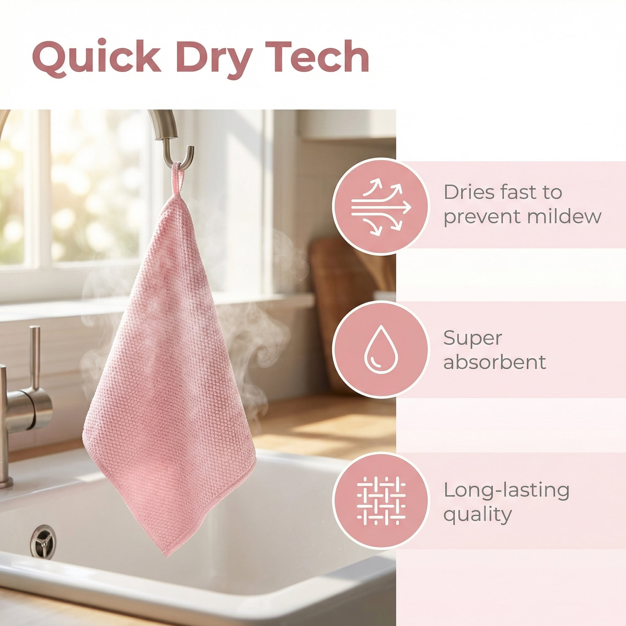 Unique Bargains 6 Pcs Waffle Weave Microfiber Cleaning Cloth Rag Pink 12" x 12"