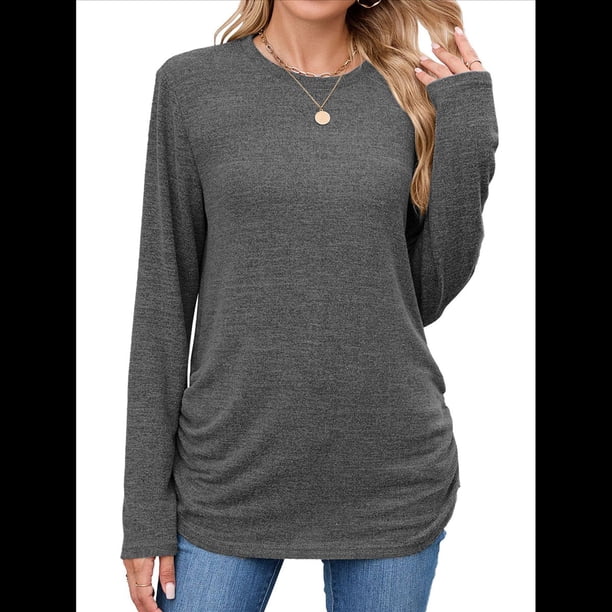 Suéteres de Mujer, Camisas de Larga, Moda de Otoño, Blusas de Moda, Conjuntos Fruncidos, Ropa de Invierno Gris Oscuro XL