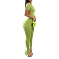 thumbnail image 2 of Mono salvaje de moda de verano para mujer de VISgogo, mono de Color sólido con cuello redondo, pantalones acampanados de manga corta, monos largos, ropa de una pieza VISgogo  moda, 2 of 4